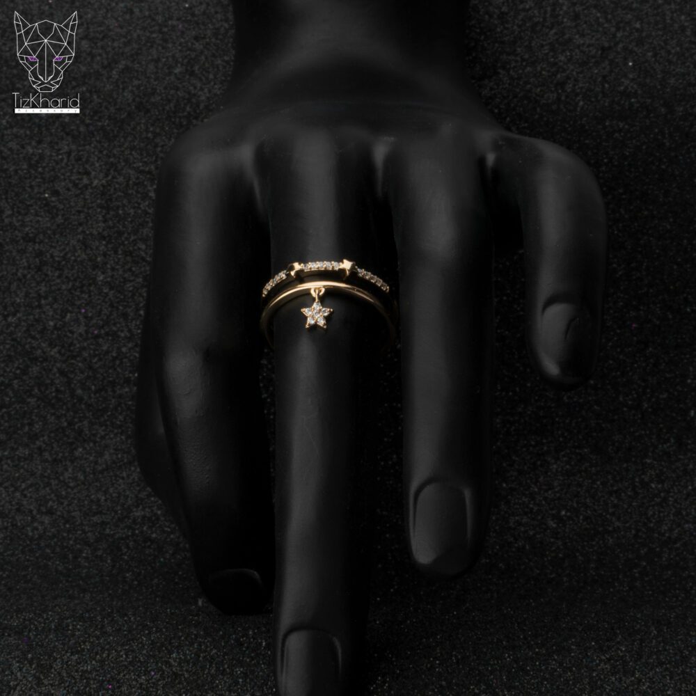 انگشتر دو لاین طلایی با آویز ستاره ژوپینگ