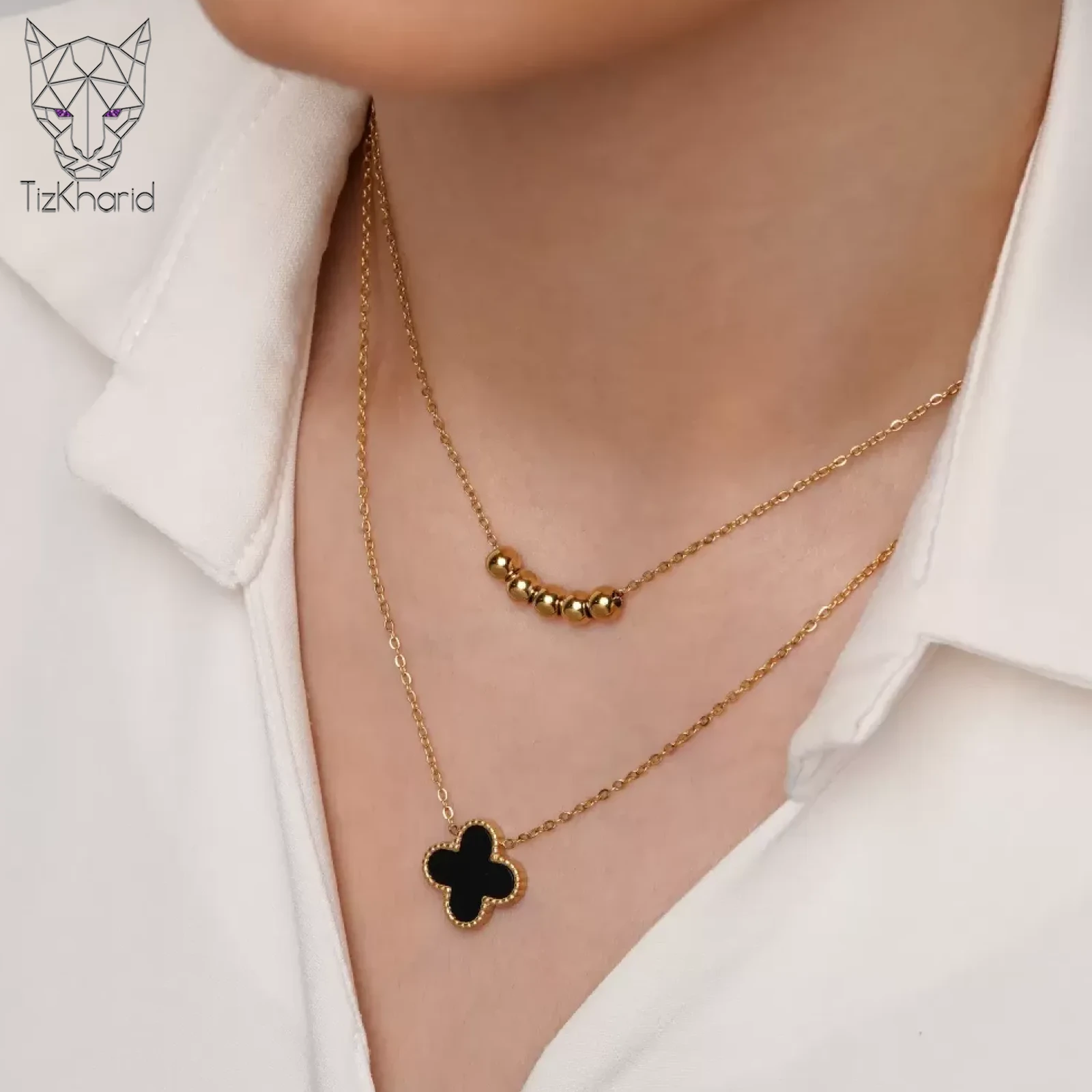 2 line vancleef necklace gold steel